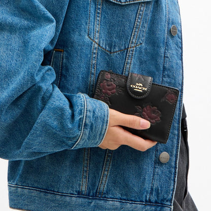 Coach Medium Corner Zip Wallet With Floral Print Im Black Wine Multi