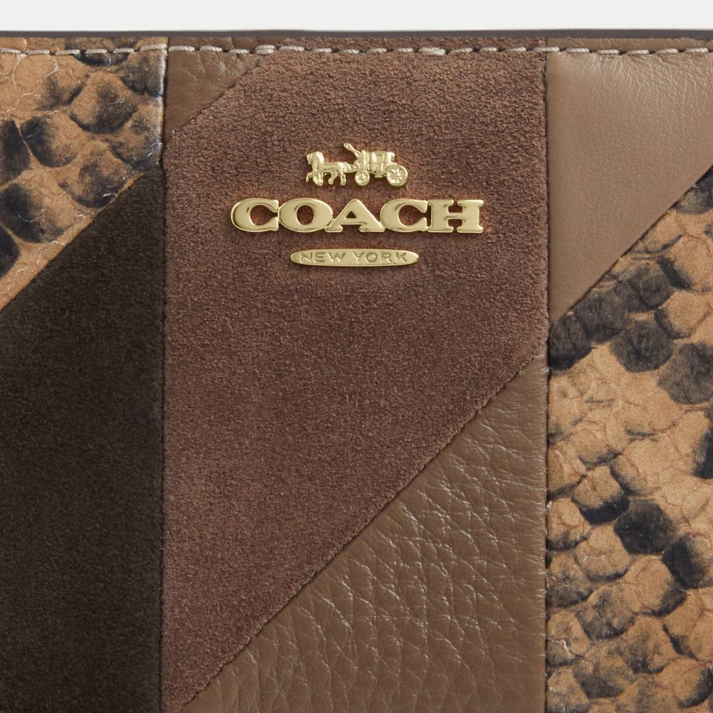 Coach Snap Wallet With Patchwork And Snake Print Gold