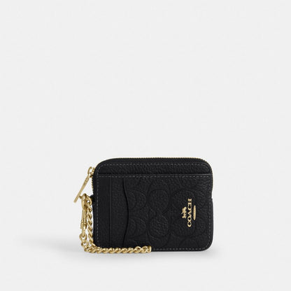 Coach Zip Card Case In Signature Leather Gold Black