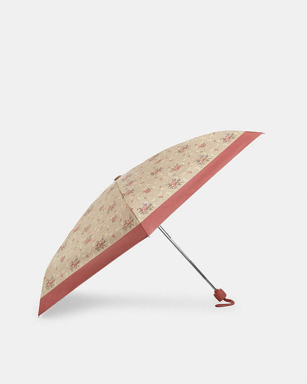 Uv Protection Mini Umbrella With Floral Print Pebbled Leather-Silver-Sand Multi Pebbled Leather-Silver-Sand Multi