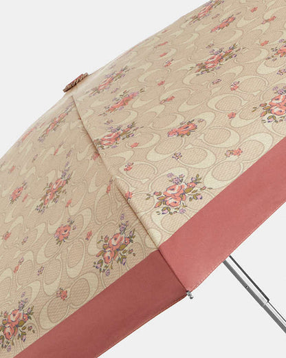 Uv Protection Mini Umbrella With Floral Print Pebbled Leather-Silver-Sand Multi Pebbled Leather-Silver-Sand Multi