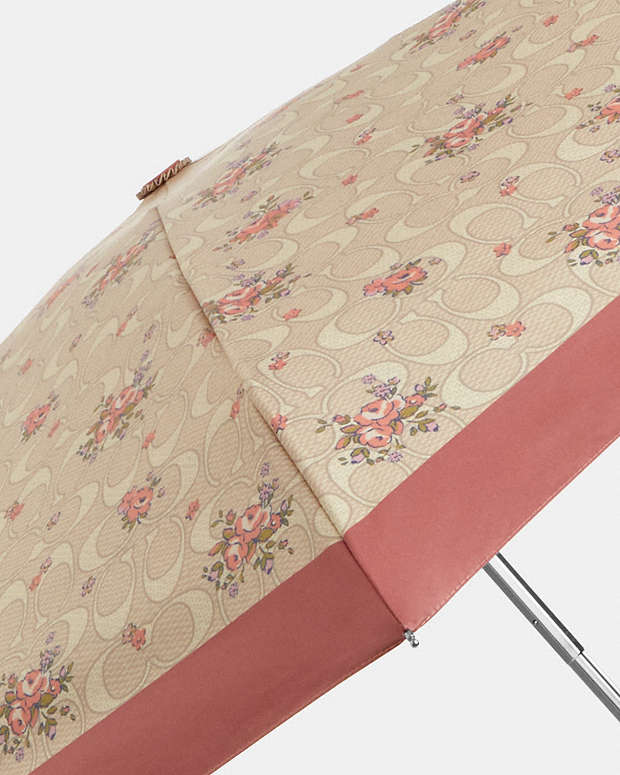Uv Protection Mini Umbrella With Floral Print Pebbled Leather-Silver-Sand Multi Pebbled Leather-Silver-Sand Multi