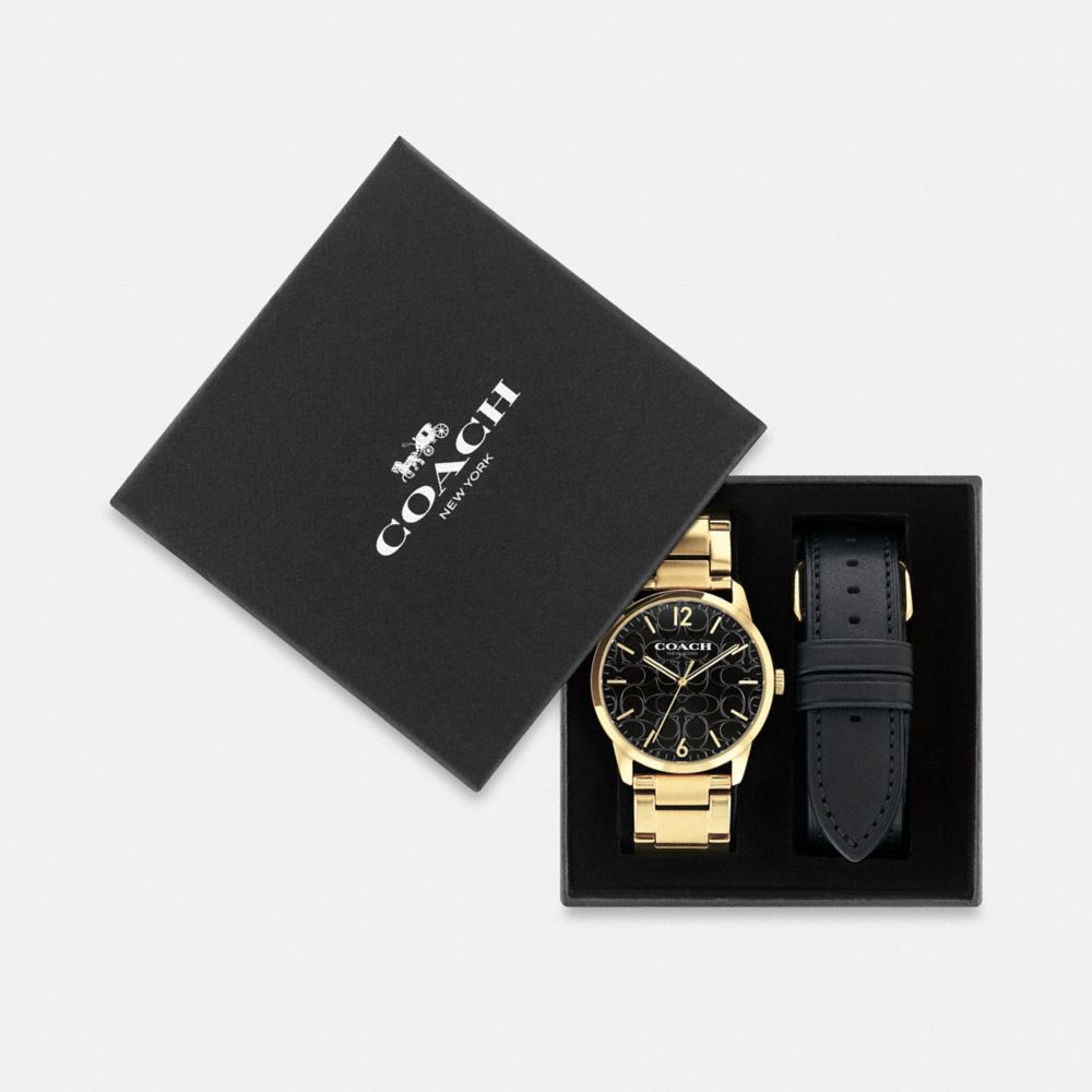 Coach Keane Watch Gift Set, 39 Mm Gold Black