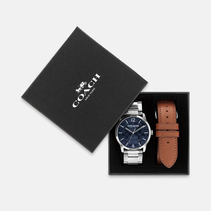 Coach Keane Watch Gift Set, 39 Mm Stainless Steel  Saddle