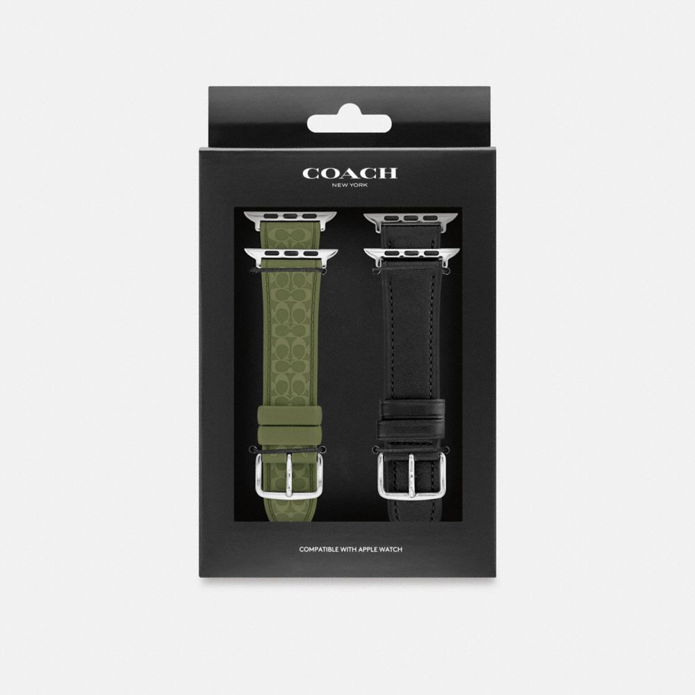 Coach Apple Watch® Strap Gift Set, 42 Mm, 44 Mm, 45 Mm And 46 Mm Green Black