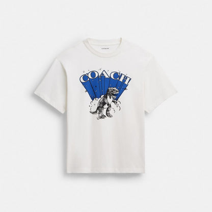 Coach T Rex Relaxed T Shirt In Organic Cotton Vintage Ivory   Blue