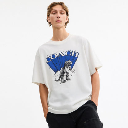 Coach T Rex Relaxed T Shirt In Organic Cotton Vintage Ivory   Blue