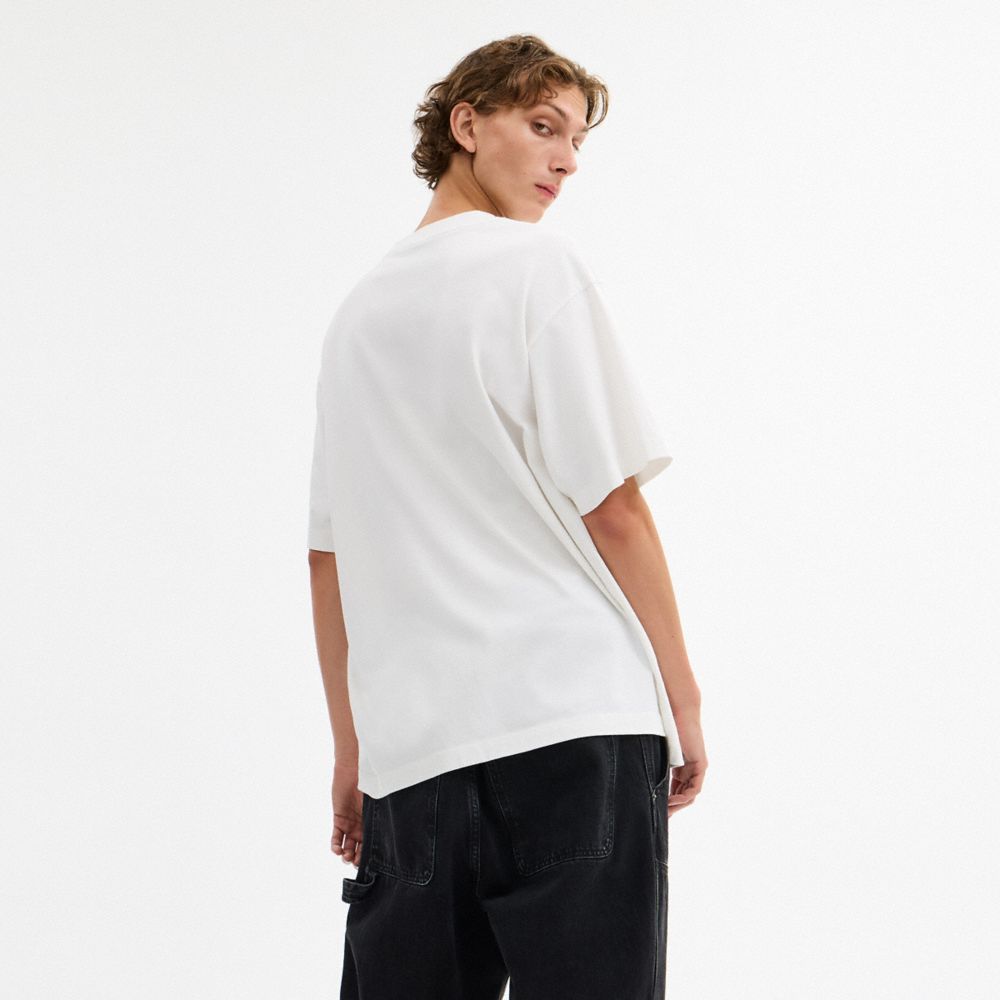 Coach T Rex Relaxed T Shirt In Organic Cotton Vintage Ivory   Blue