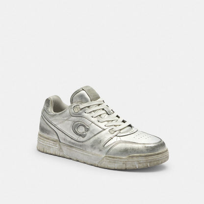 Men's Coach Soho Sneaker In Distressed Metallic Leather Silver