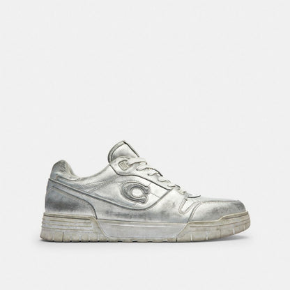 Men's Coach Soho Sneaker In Distressed Metallic Leather Silver
