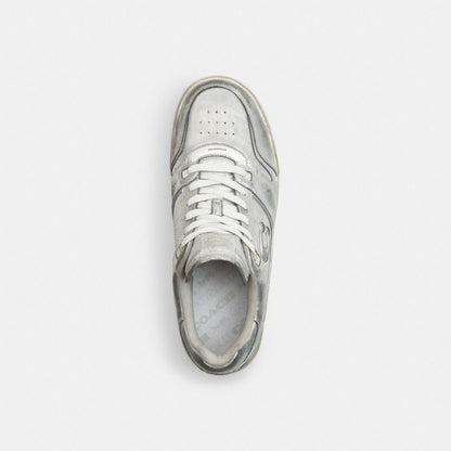 Men's Coach Soho Sneaker In Distressed Metallic Leather Silver