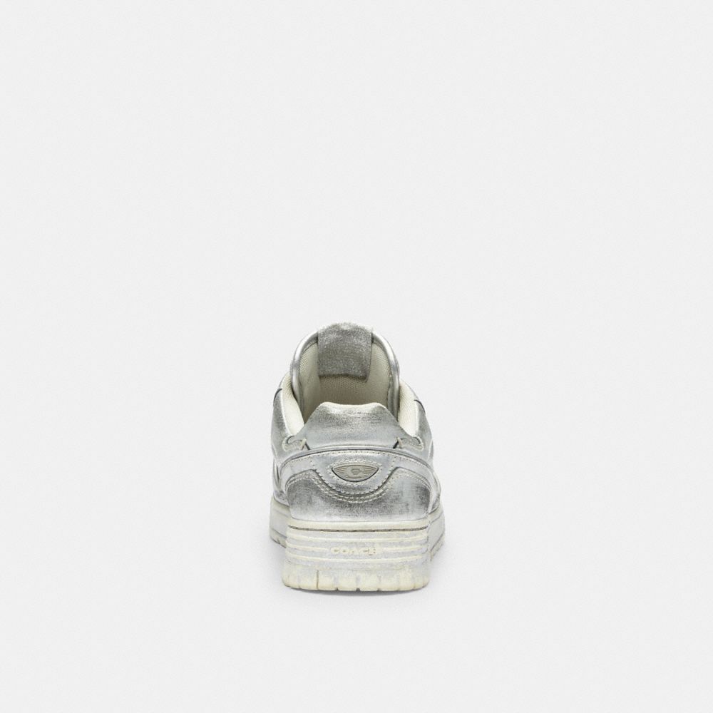 Men's Coach Soho Sneaker In Distressed Metallic Leather Silver