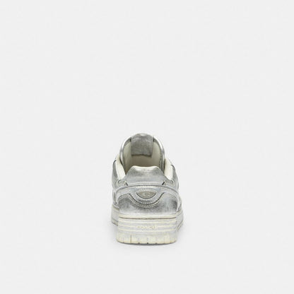 Men's Coach Soho Sneaker In Distressed Metallic Leather Silver