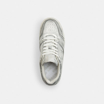 Women's Coach Soho Sneaker In Distressed Metallic Leather Silver
