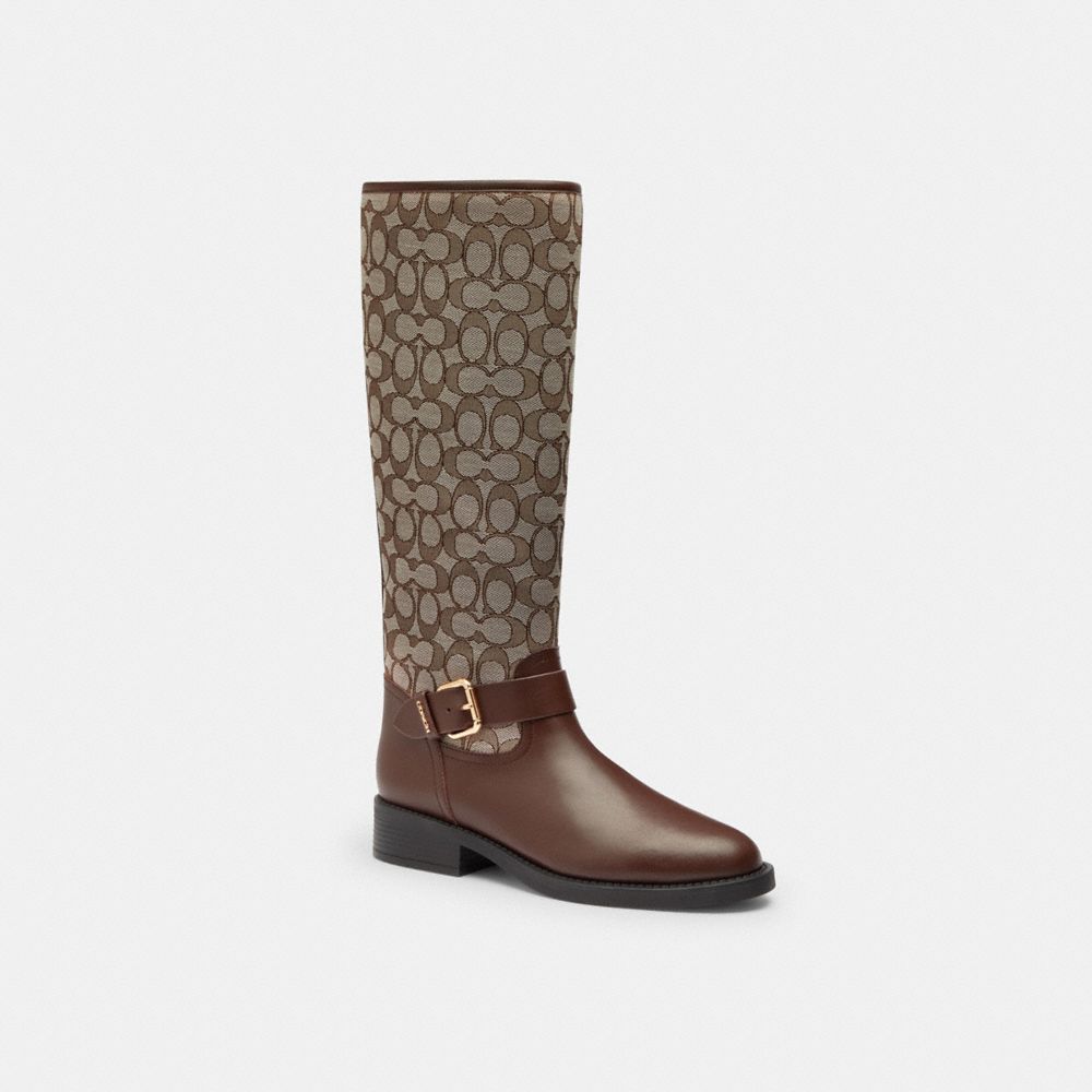 Coach Extended Calf Riding Boot In Signature Jacquard Oak Maple