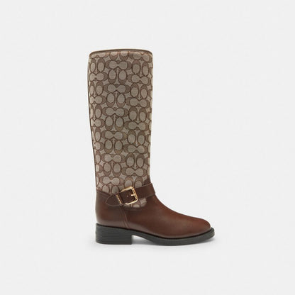 Coach Extended Calf Riding Boot In Signature Jacquard Oak Maple