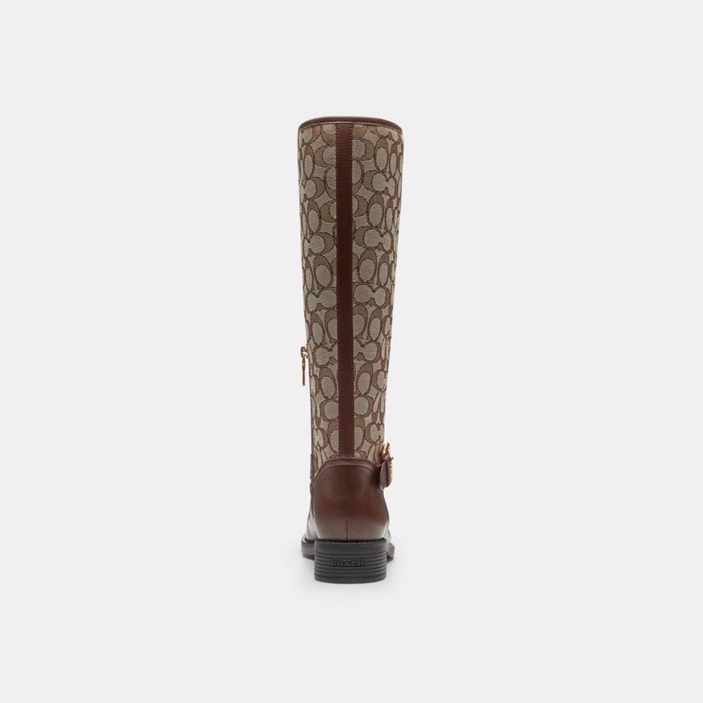 Coach Extended Calf Riding Boot In Signature Jacquard Oak Maple