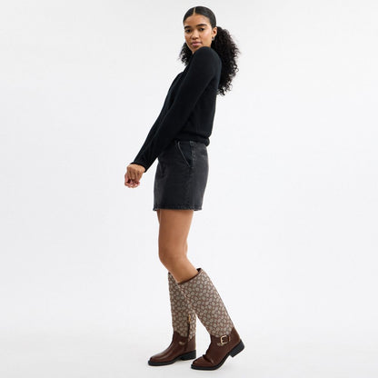 Coach Extended Calf Riding Boot In Signature Jacquard Oak Maple