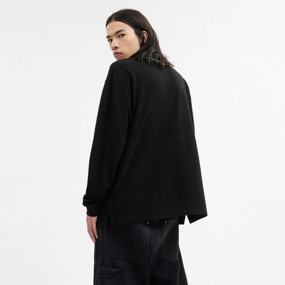 Coach Signature Trim Long Sleeve Polo In Regenerative Cotton Black