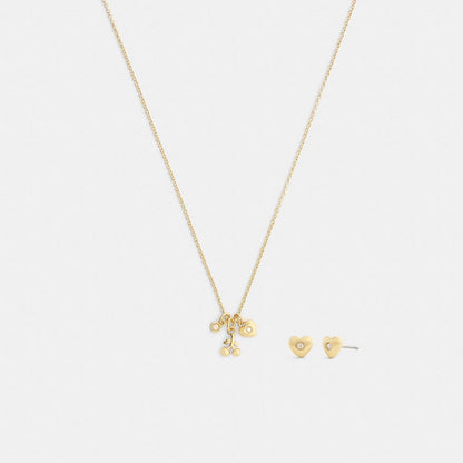 Coach Cherry And Heart Earrings And Necklace Set Gold