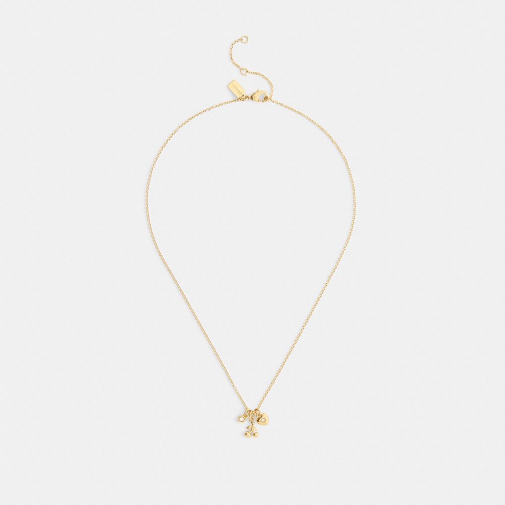Coach Cherry And Heart Earrings And Necklace Set Gold