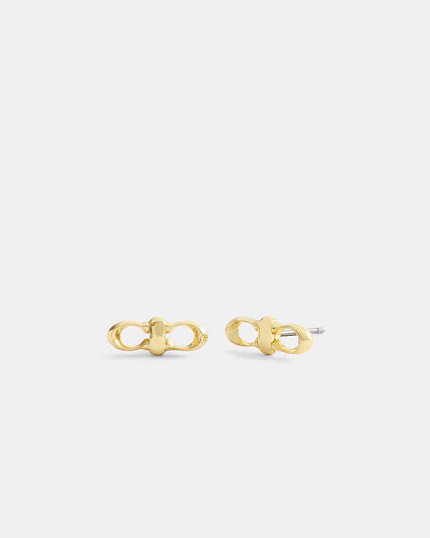 Signature Link Stud Earrings Gold Gold