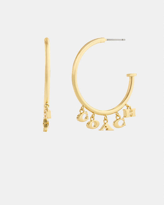 Coach Charms Hoop Earrings Gold Gold