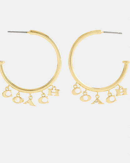 Coach Charms Hoop Earrings Gold Gold
