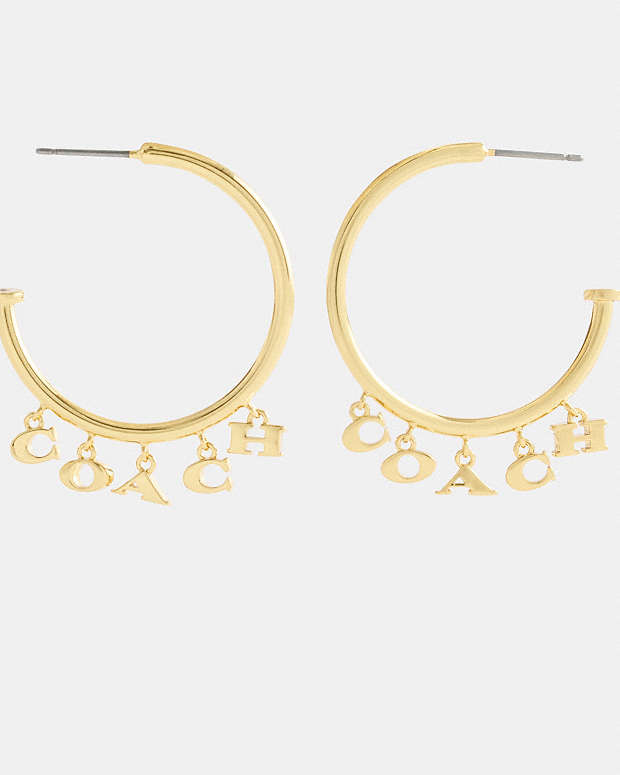 Coach Charms Hoop Earrings Gold Gold
