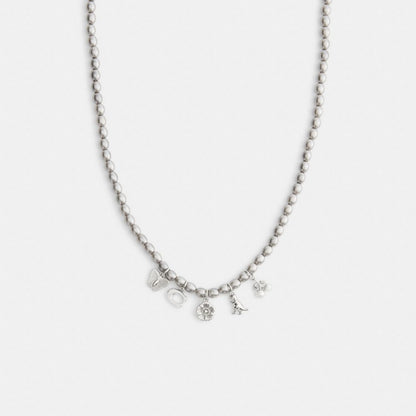Coach Butterfly And Rexy Charm Pearl Necklace Silver Grey