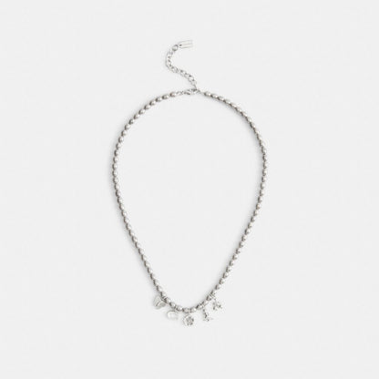 Coach Butterfly And Rexy Charm Pearl Necklace Silver Grey