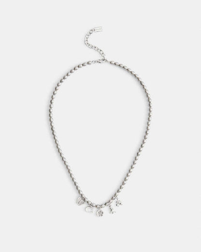 Butterfly And Rexy Charm Pearl Necklace Silver-Grey Silver-Grey