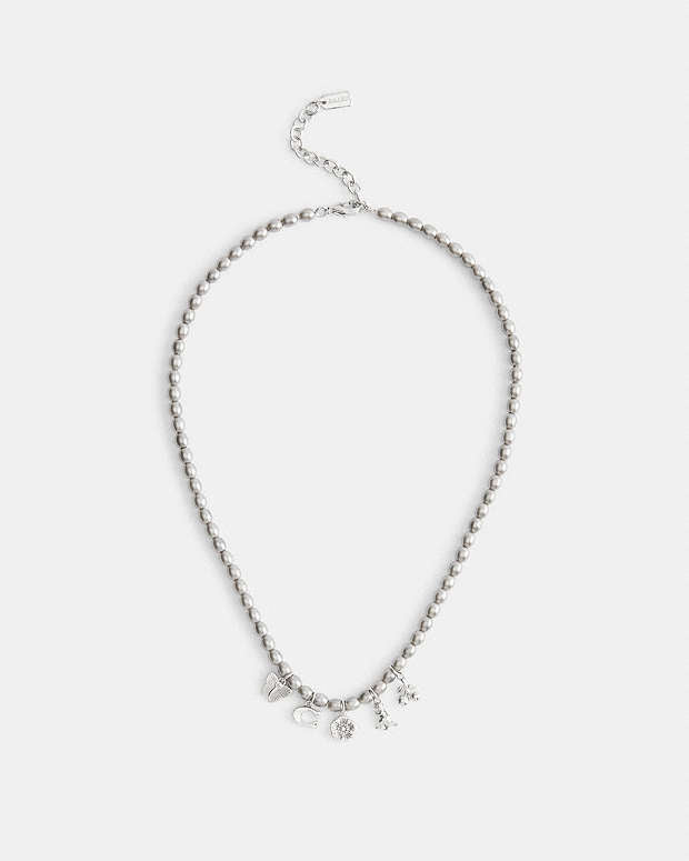 Butterfly And Rexy Charm Pearl Necklace Silver-Grey Silver-Grey