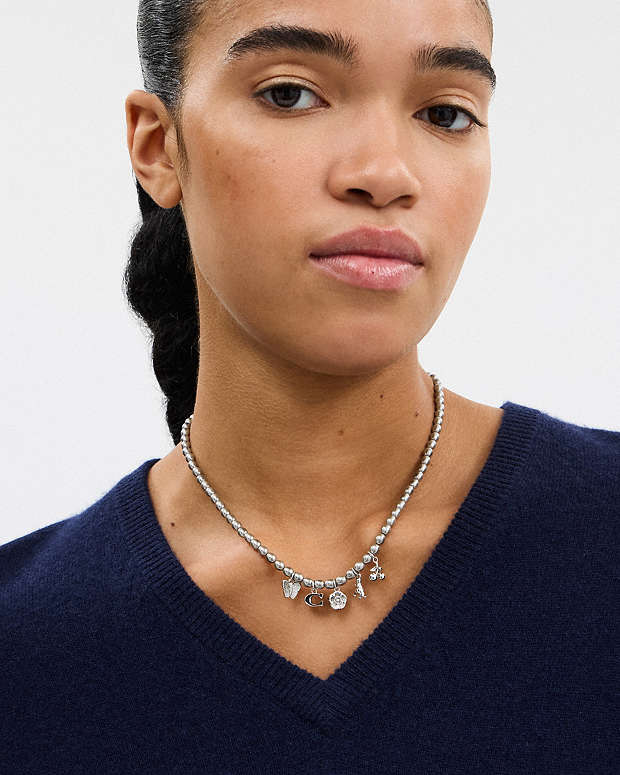 Butterfly And Rexy Charm Pearl Necklace Silver-Grey Silver-Grey