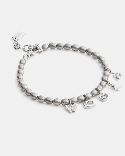 Butterfly And Rexy Charm Pearl Bracelet Silver-Grey Silver-Grey