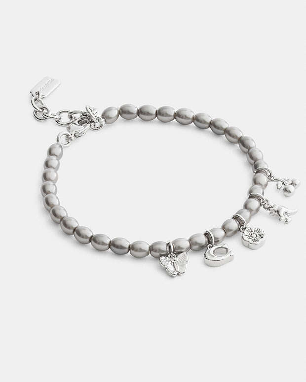 Butterfly And Rexy Charm Pearl Bracelet Silver-Grey Silver-Grey