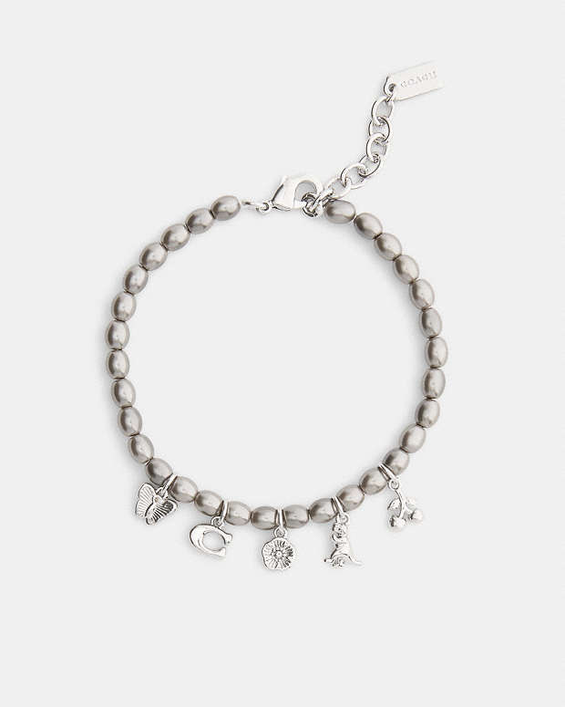 Butterfly And Rexy Charm Pearl Bracelet Silver-Grey Silver-Grey