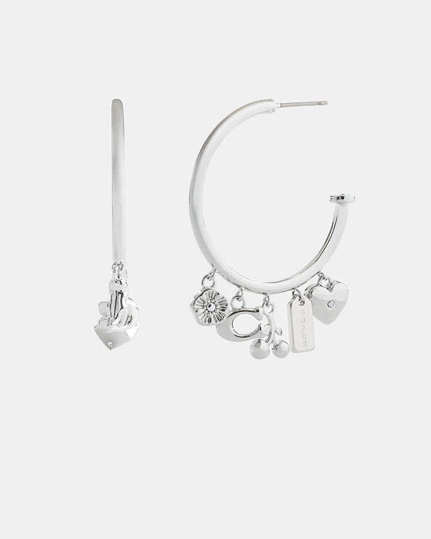 Butterfly And Rexy Charm Hoop Earrings Silver Silver