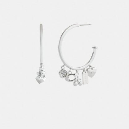 Coach Butterfly And Rexy Charm Hoop Earrings Silver