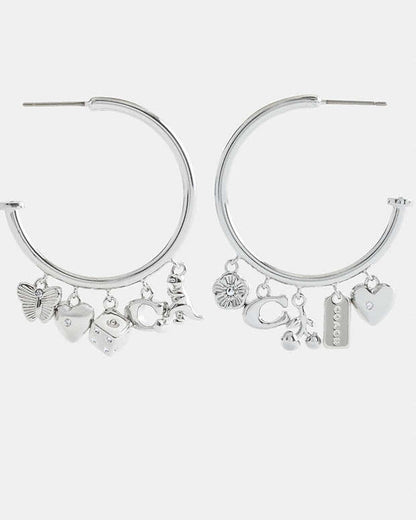 Butterfly And Rexy Charm Hoop Earrings Silver Silver