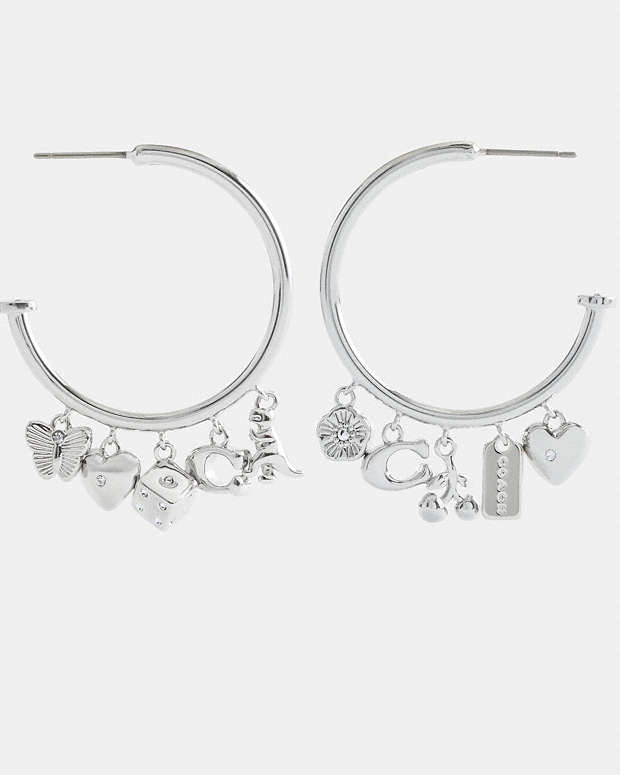 Butterfly And Rexy Charm Hoop Earrings Silver Silver