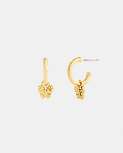 Mini Butterfly Charm Hoop Earrings Gold Gold