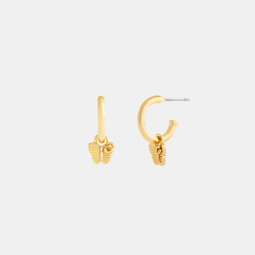 Coach Mini Butterfly Charm Hoop Earrings Gold