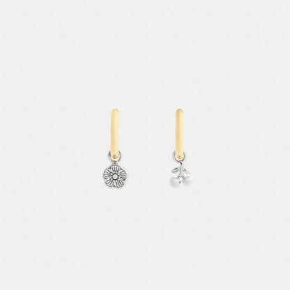 Coach Mini Tea Rose And Cherry Charm Hoop Earrings Gold Silver