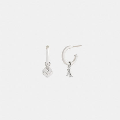 Coach Mini Dice And Rexy Charm Hoop Earrings Silver