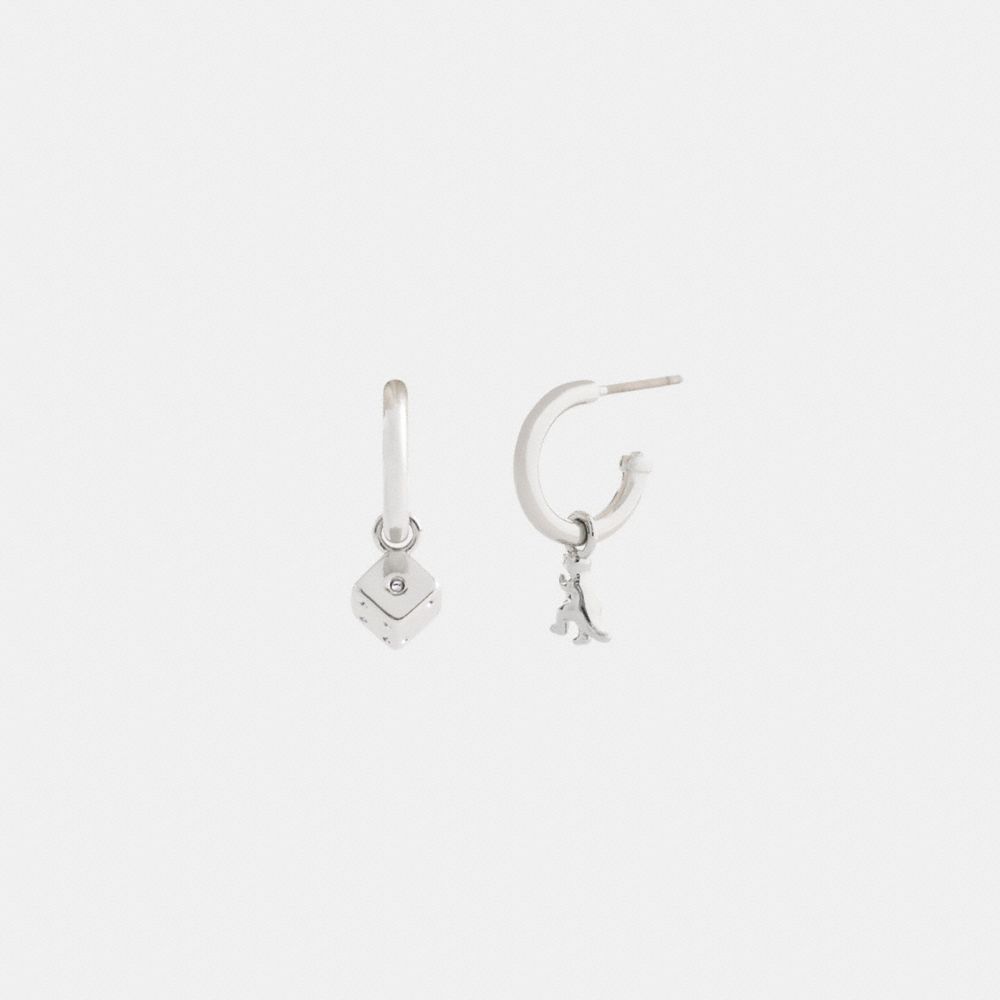 Coach Mini Dice And Rexy Charm Hoop Earrings Silver