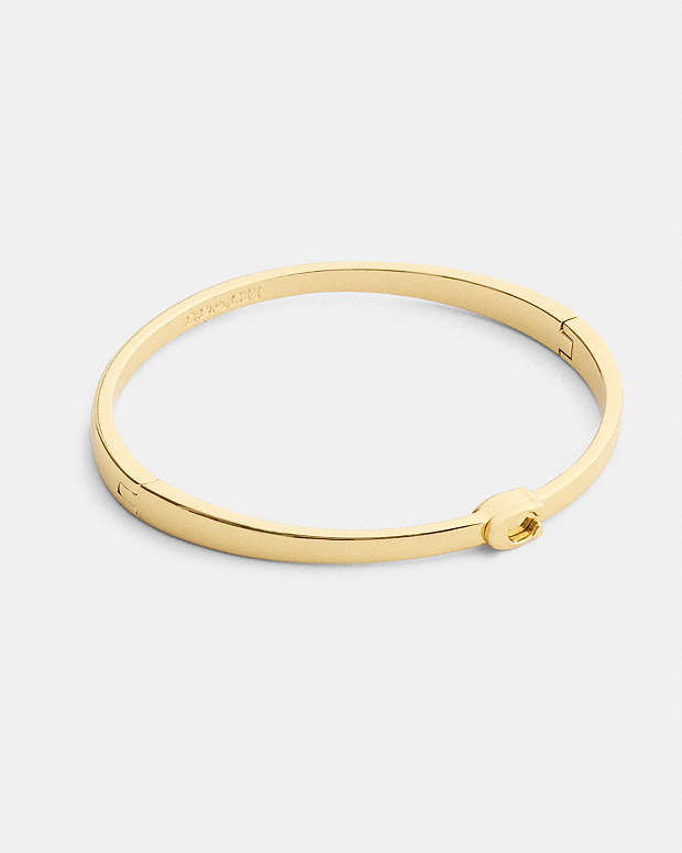 Thin Signature Hinged Bangle Gold Gold