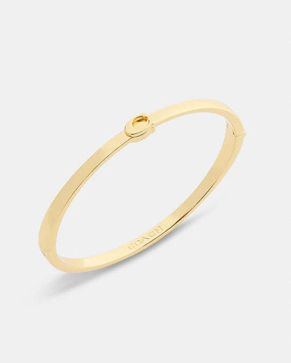 Thin Signature Hinged Bangle Gold Gold