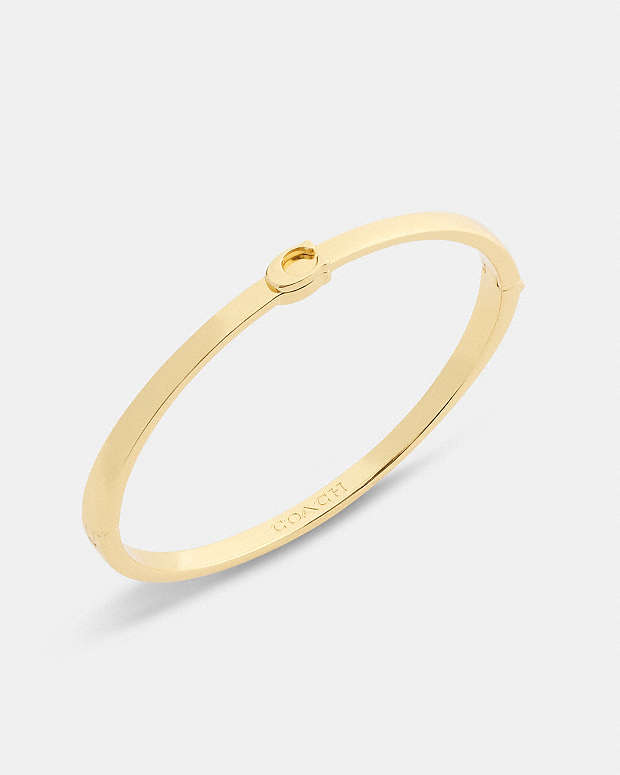 Thin Signature Hinged Bangle Gold Gold