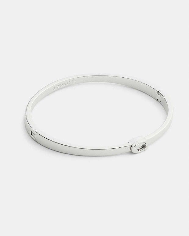 Thin Signature Hinged Bangle Silver Silver